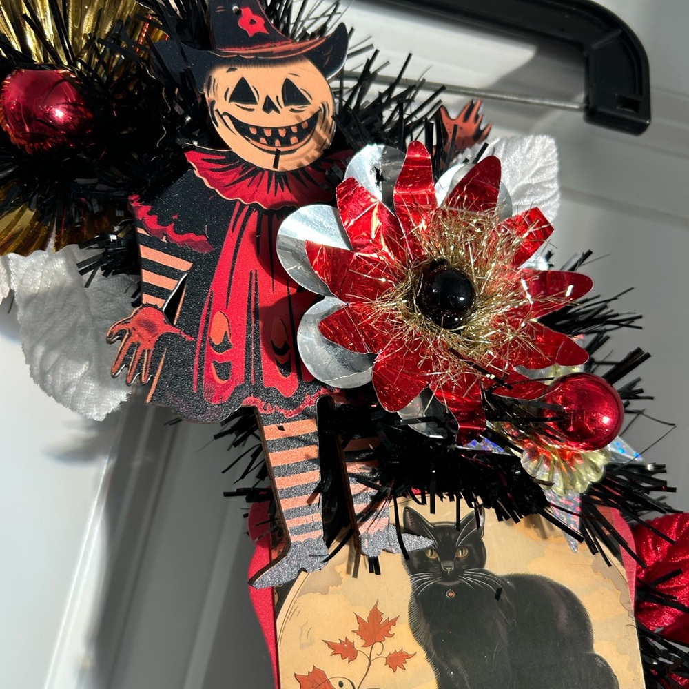 Vintage Repurposed Halloween Festive Holiday Wreath - Picture 7 of 12